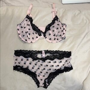 Pink & Black Lace Underwire Bra and Bikini Set